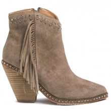 New design chunky heel rhinestone toe working ladies bootie PU leather girl high heel ankle tassel boot